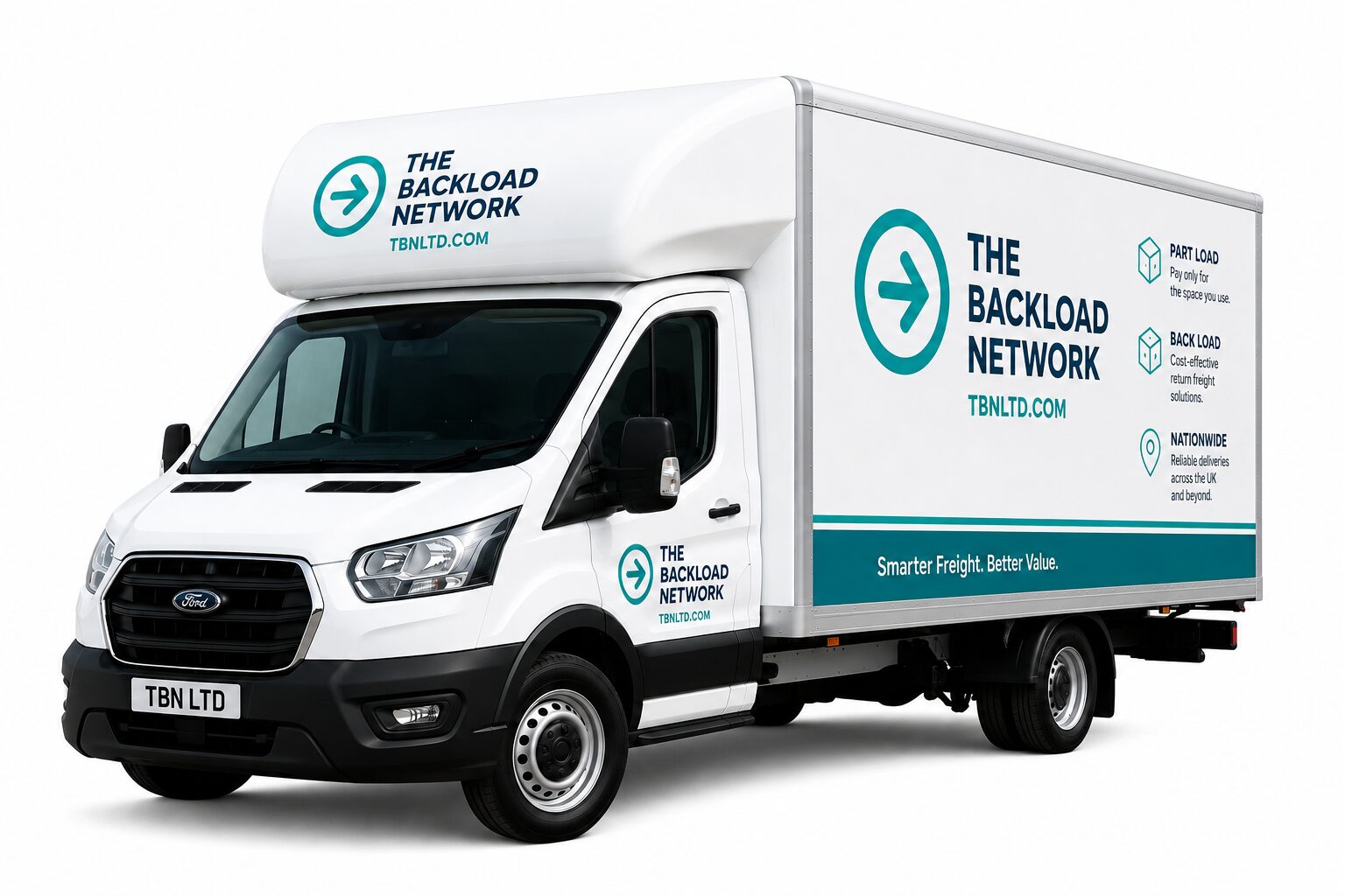 White delivery truck with Backload Network logo