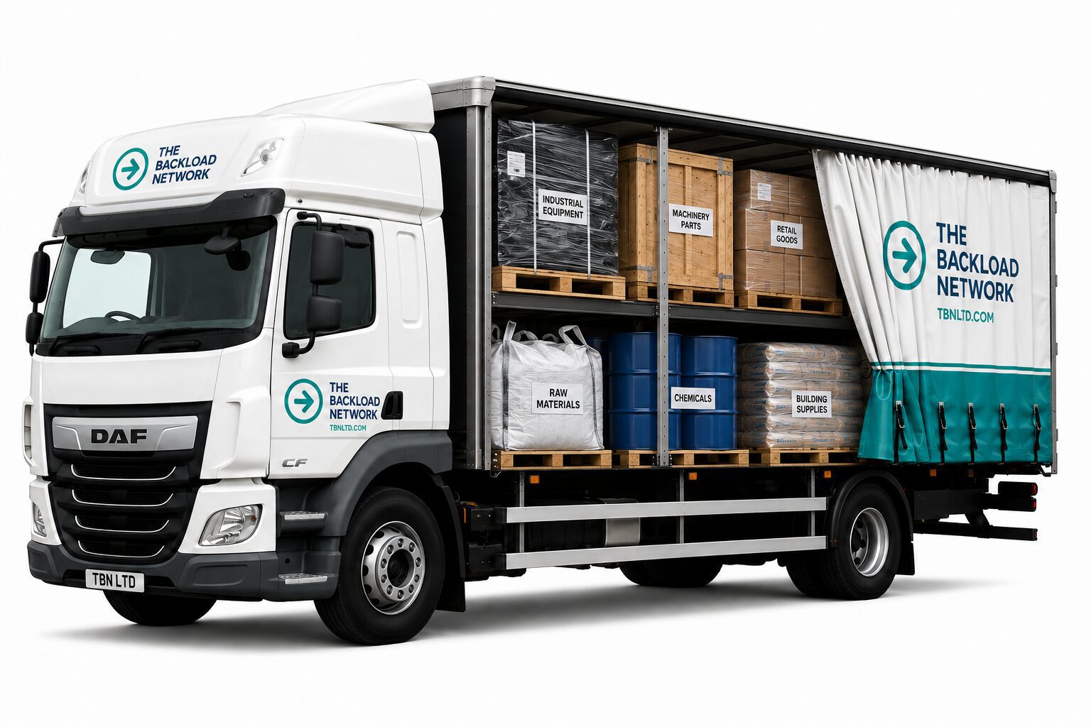 Delivery truck with pallets and boxes