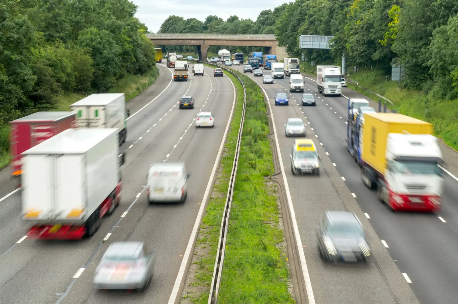 Busy highway with cars and trucks